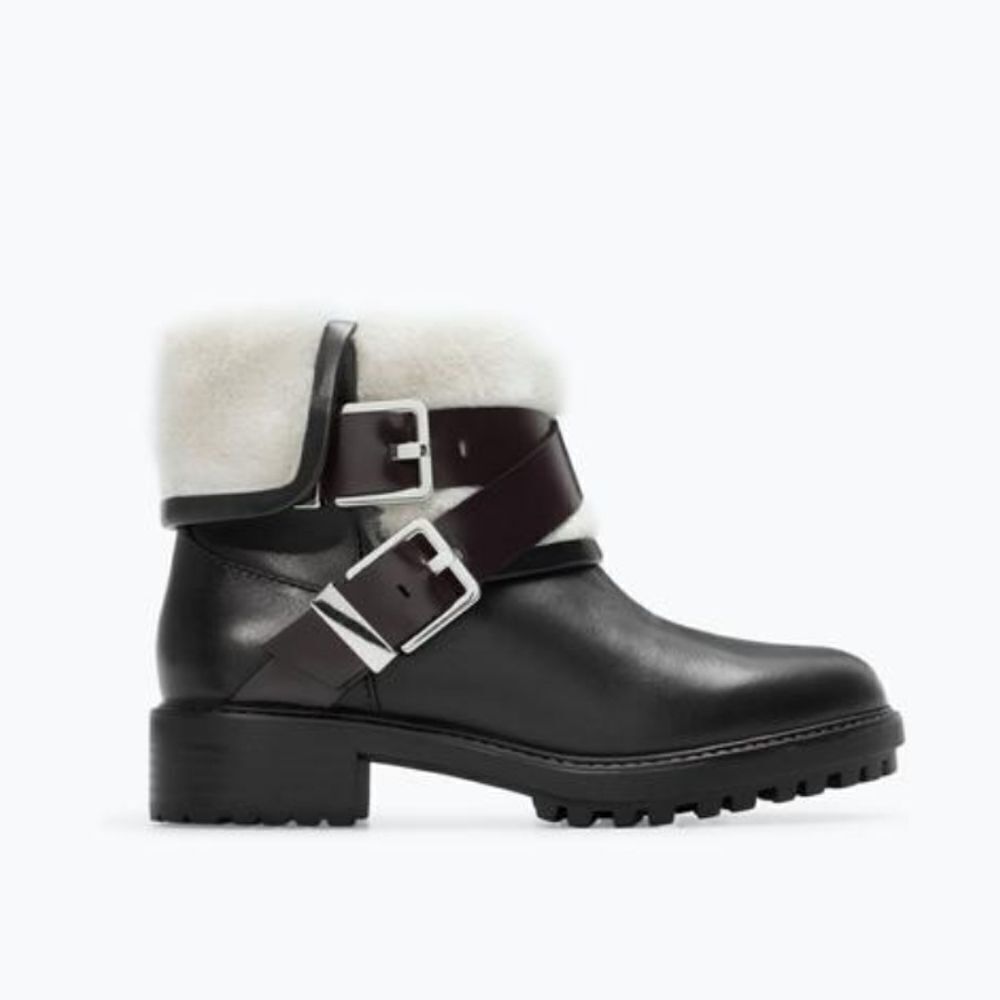 Zara Leather Fur lined Boots Size 6